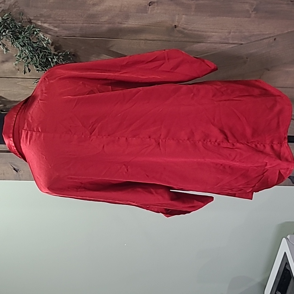 Essential Red Satin Pullover Button-Up Blouse Tun… - image 5